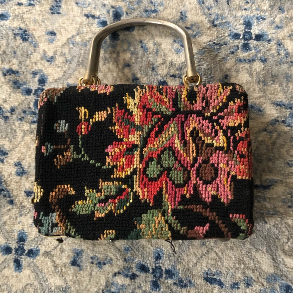 Floral cross stitch structured purse